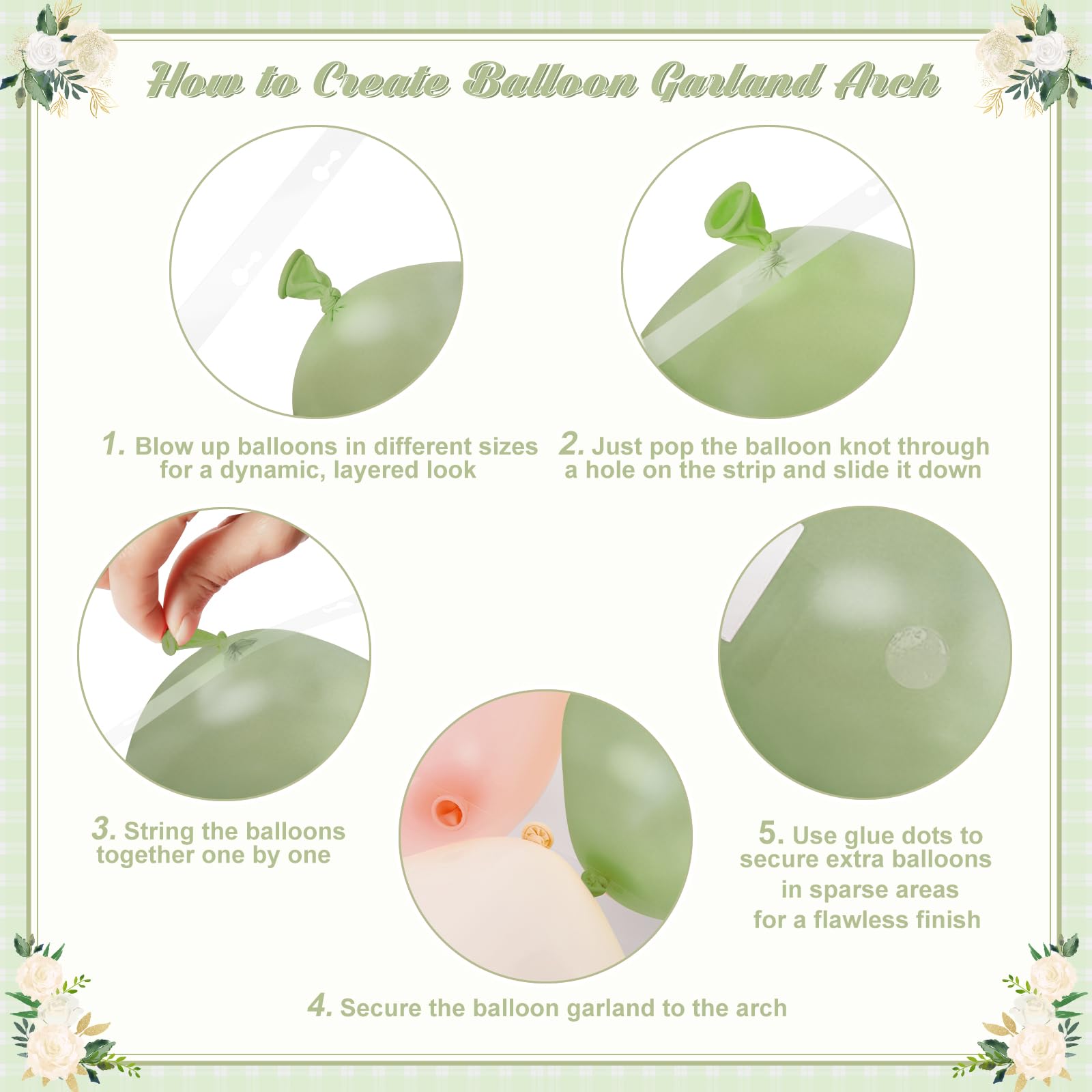124-Piece Sage Green, Peach & Ivory Balloon Arch Kit by CROSSFINGERS – Pink and Green Balloon Garland for Baby Showers, Weddings, Birthdays & Gender Reveal Parties