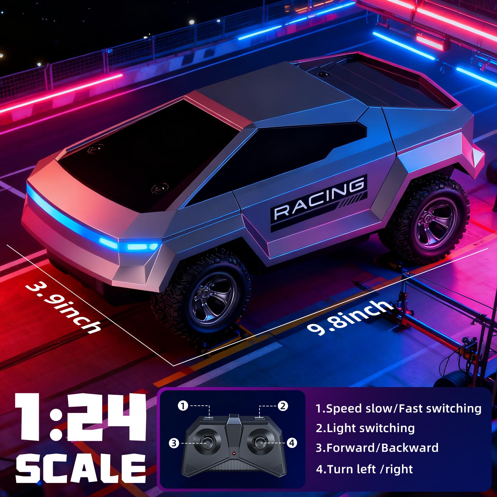 1:24 Scale RC Pickup Truck with LED Lights and 2WD – ValueTalks Off-Road Remote Control Car for Kids