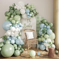124Pc Sage Green & Macaron Blue Balloon Arch Kit – Pastel Decor for Gender Reveal, Birthday, Baby Shower & Wedding