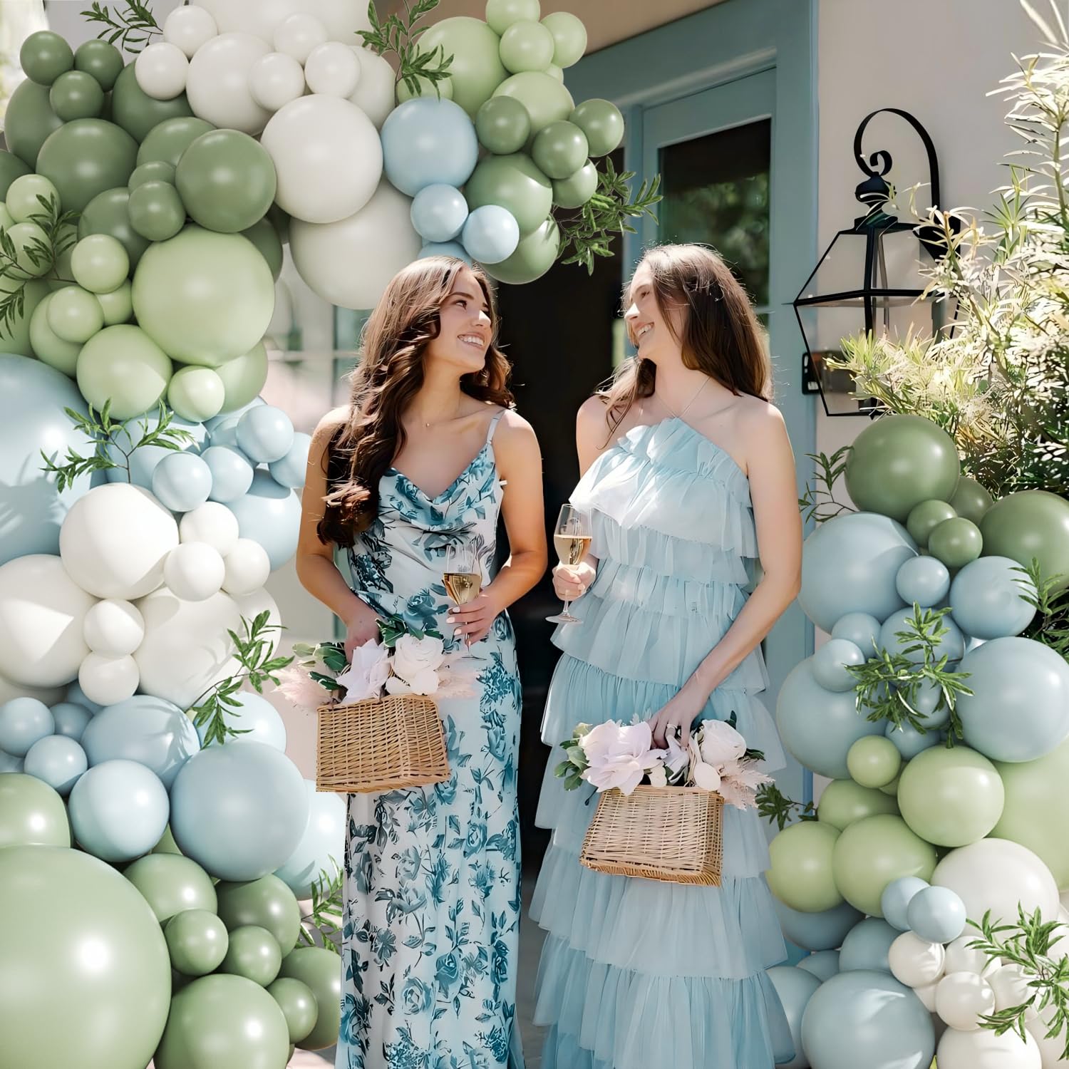 124Pc Sage Green & Macaron Blue Balloon Arch Kit – Pastel Decor for Gender Reveal, Birthday, Baby Shower & Wedding