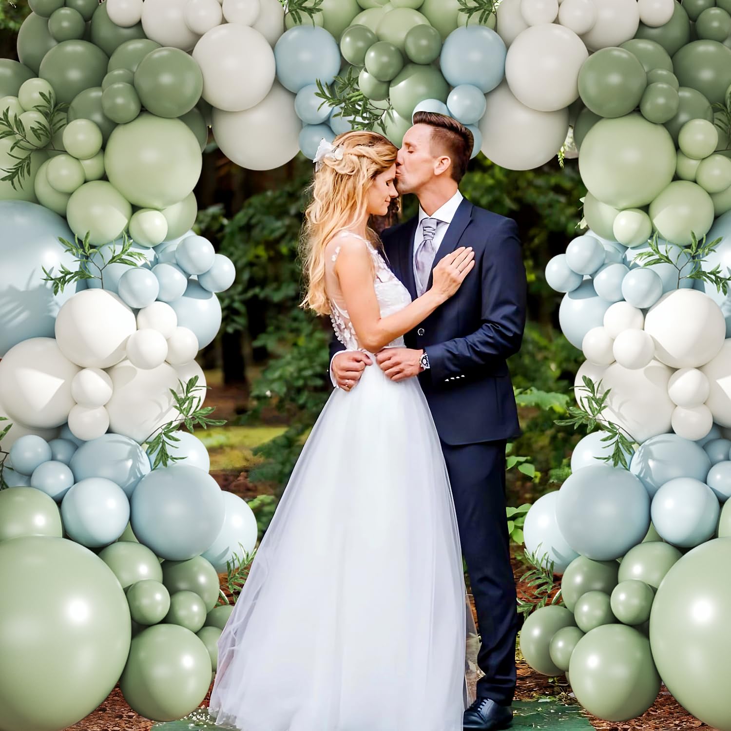124Pc Sage Green & Macaron Blue Balloon Arch Kit – Pastel Decor for Gender Reveal, Birthday, Baby Shower & Wedding