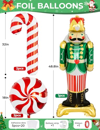 125PCS Christmas Balloon Garland Arch Kit - Red, Sage Green, Gold, White Sand with Nutcracker, Candy Cane Foil Balloons for Indoor Party Decor