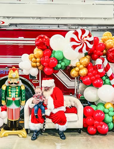 125PCS Christmas Balloon Garland Arch Kit - Red, Sage Green, Gold, White Sand with Nutcracker, Candy Cane Foil Balloons for Indoor Party Decor