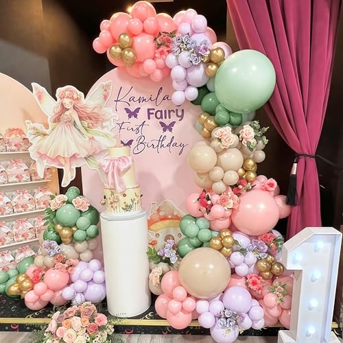 125Pcs Sage Green Purple Pink Balloon Garland Arch Kit for Baby Shower Birthday Party Decoration
