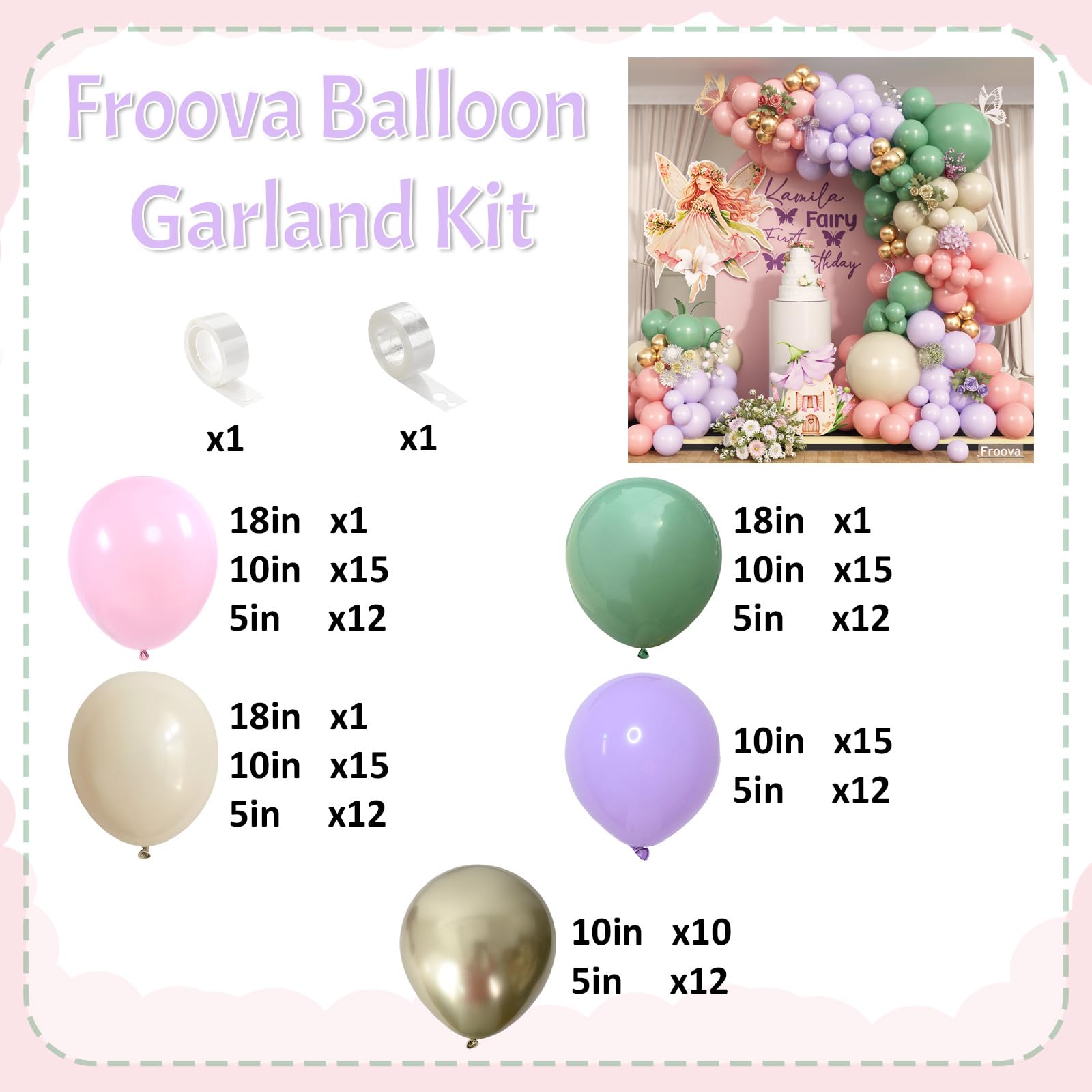 125Pcs Sage Green Purple Pink Balloon Garland Arch Kit for Baby Shower Birthday Party Decoration