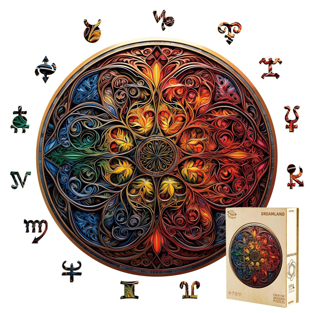 126-Piece Dreamland Mandala Wooden Puzzle for Adults – Pijesaksa, 8.5 x 8.4 Inches