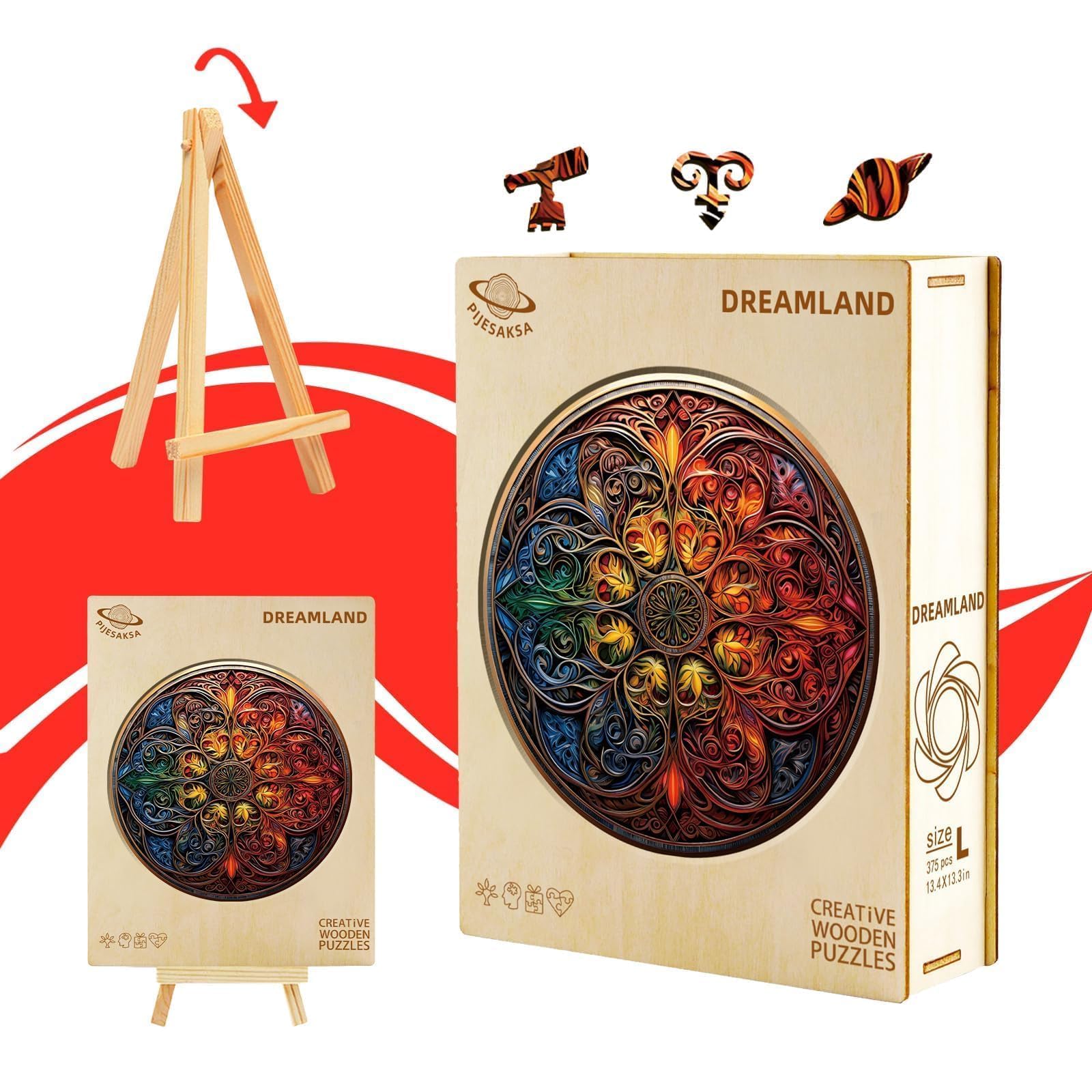 126-Piece Dreamland Mandala Wooden Puzzle for Adults – Pijesaksa, 8.5 x 8.4 Inches