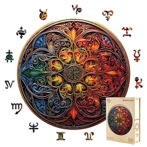 126-Piece Dreamland Mandala Wooden Puzzle for Adults – Pijesaksa, 8.5 x 8.4 Inches