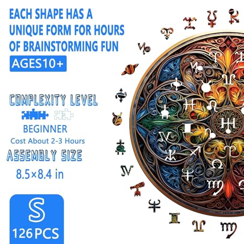 126-Piece Dreamland Mandala Wooden Puzzle for Adults – Pijesaksa, 8.5 x 8.4 Inches