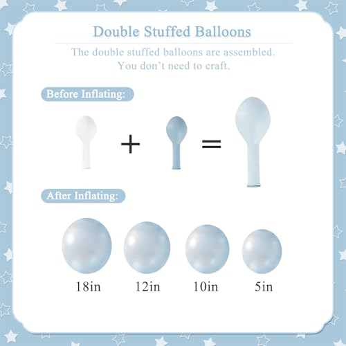 127-Piece Double Stuffed Blue Balloon Arch Kit by CROSSFINGERS – Pearl Blue, Macaron Light Blue, White & Clear Balloons for Weddings, Baby Showers & Parties