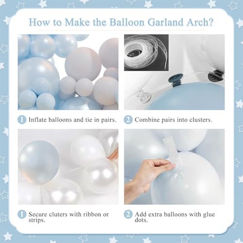 127-Piece Double Stuffed Blue Balloon Arch Kit by CROSSFINGERS – Pearl Blue, Macaron Light Blue, White & Clear Balloons for Weddings, Baby Showers & Parties