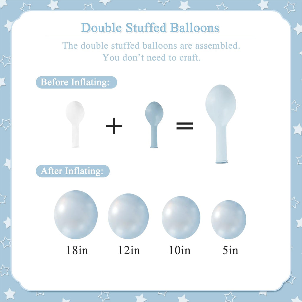 127-Piece Double Stuffed Blue Balloon Arch Kit by CROSSFINGERS – Pearl Blue, Macaron Light Blue, White & Clear Balloons for Weddings, Baby Showers & Parties