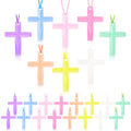 128 Pcs Plastic Cross Necklaces Bulk – 8 Colors Crystal Cross Necklaces for Sunday School, Easter, Church Party Favors