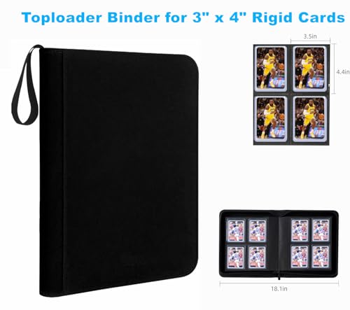128-Pocket Toploader Binder (Black) – Holds 128 Rigid Card Holders, Ringless PU Leather Album for 3x4 Toploaders