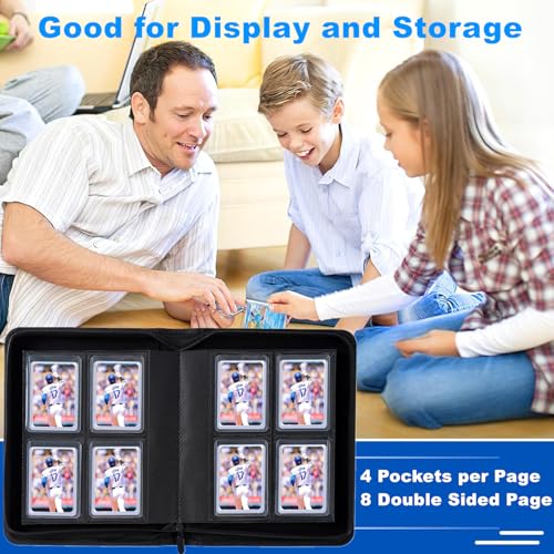 128-Pocket Toploader Binder (Black) – Holds 128 Rigid Card Holders, Ringless PU Leather Album for 3x4 Toploaders