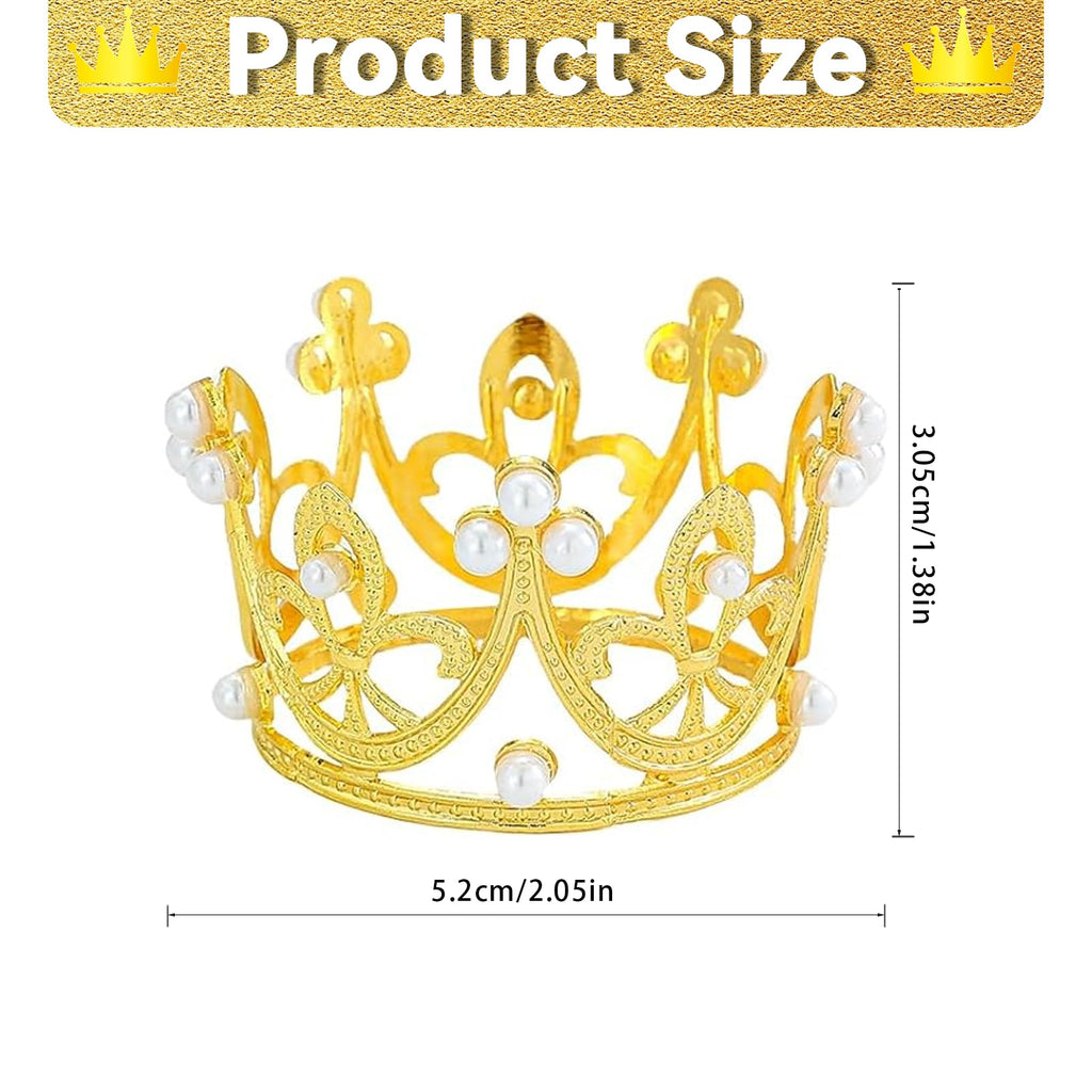 12PCS Crown Cake Toppers - Pearl Tiara Gold Crown for Wedding, Baby Shower, Birthday Party Decor, Flower Bouquets