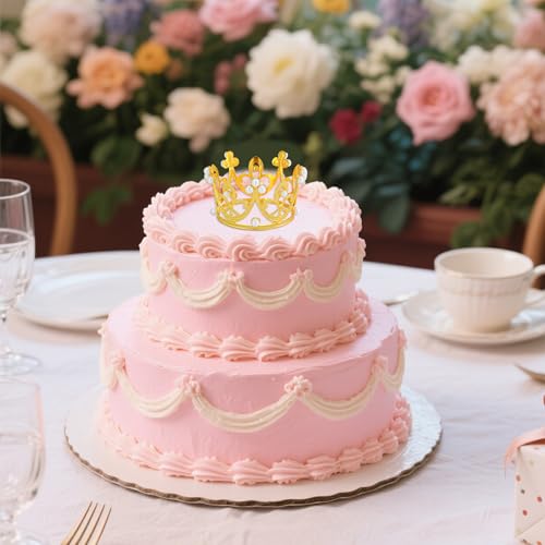 12PCS Crown Cake Toppers - Pearl Tiara Gold Crown for Wedding, Baby Shower, Birthday Party Decor, Flower Bouquets