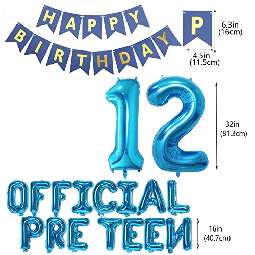 12th Birthday Decorations for Boys Girls – Blue Foil Balloon Set with Banner and Number 12