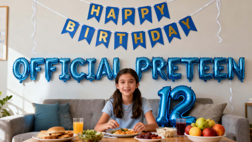 12th Birthday Decorations for Boys Girls – Blue Foil Balloon Set with Banner and Number 12