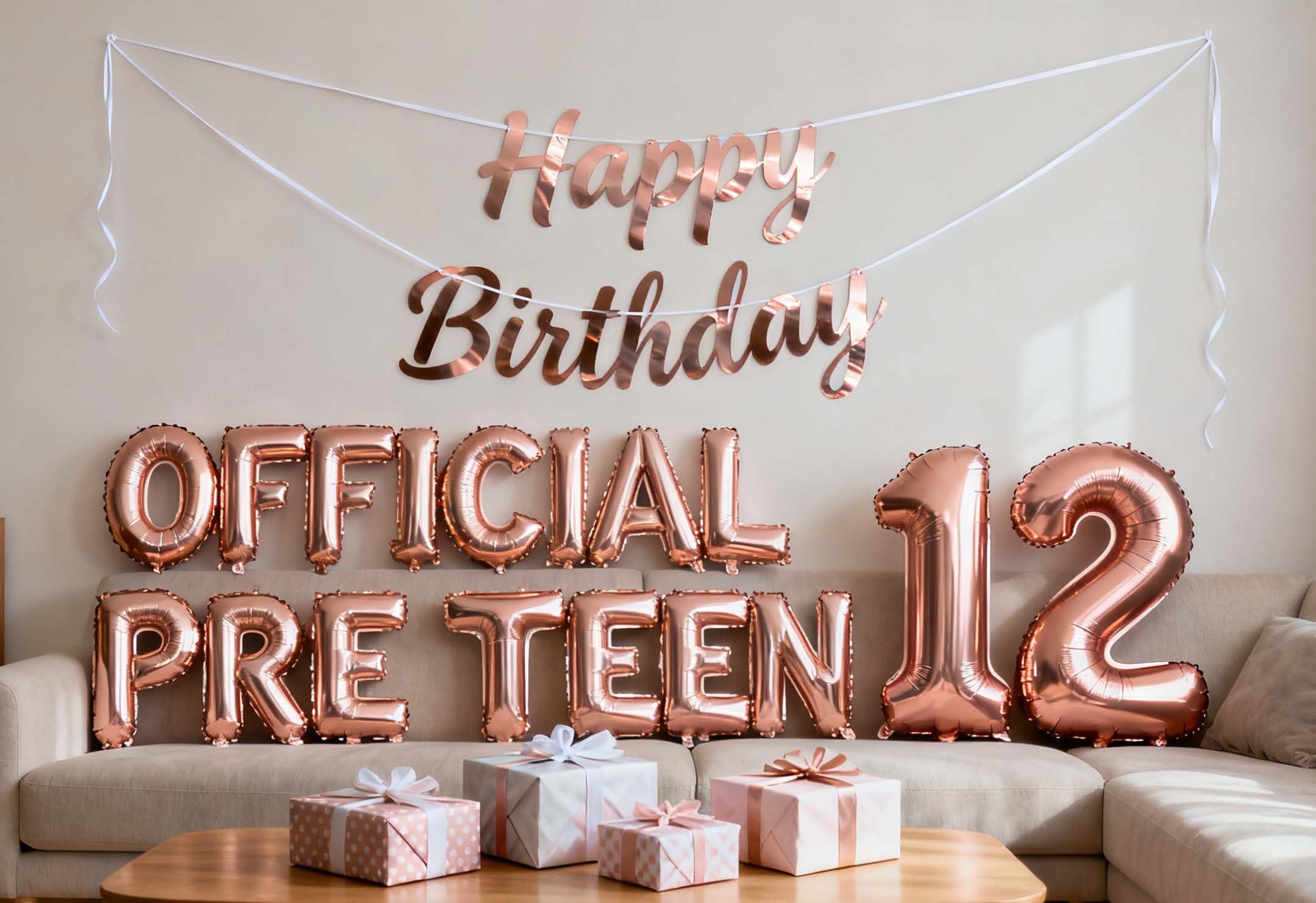 12th Birthday Decorations for Girls Rose Gold – Pre-Teen Foil Balloons Set with Banner