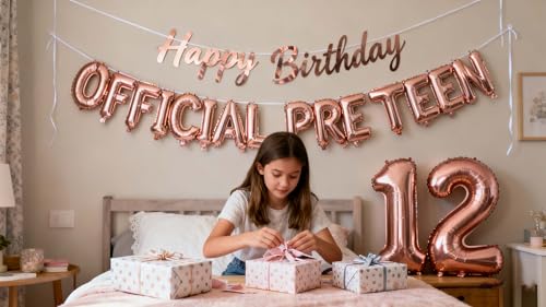 12th Birthday Decorations for Girls Rose Gold – Pre-Teen Foil Balloons Set with Banner