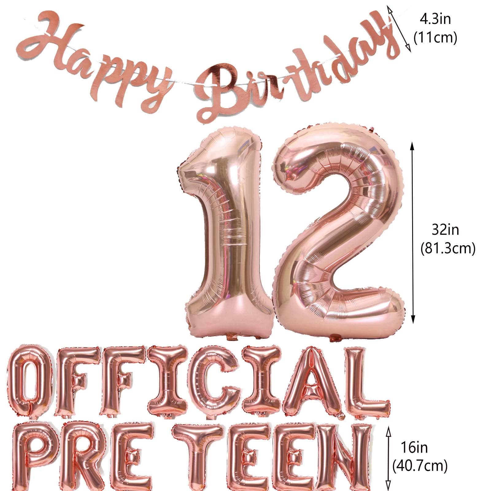 12th Birthday Decorations for Girls Rose Gold – Pre-Teen Foil Balloons Set with Banner
