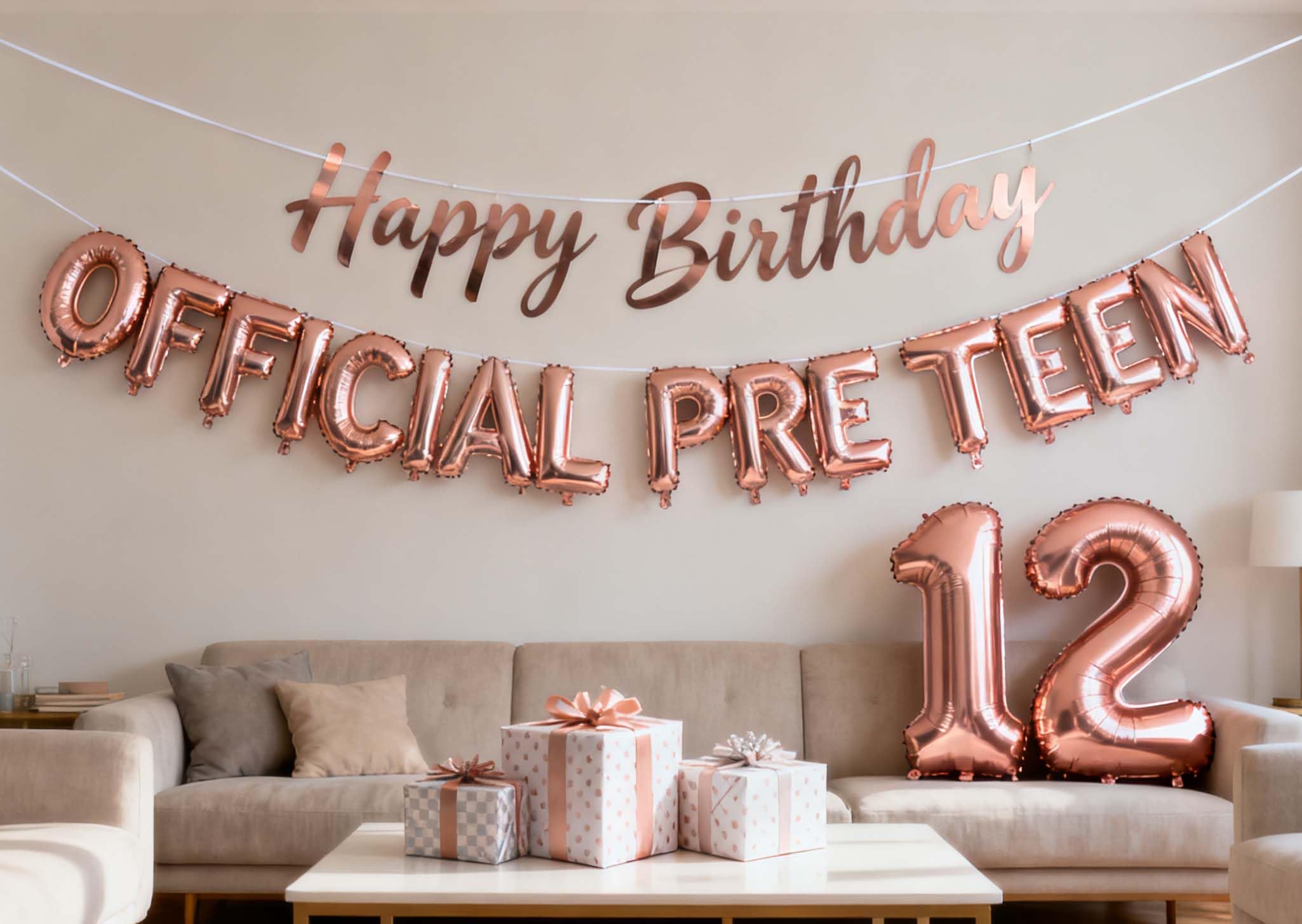 12th Birthday Decorations for Girls Rose Gold – Pre-Teen Foil Balloons Set with Banner