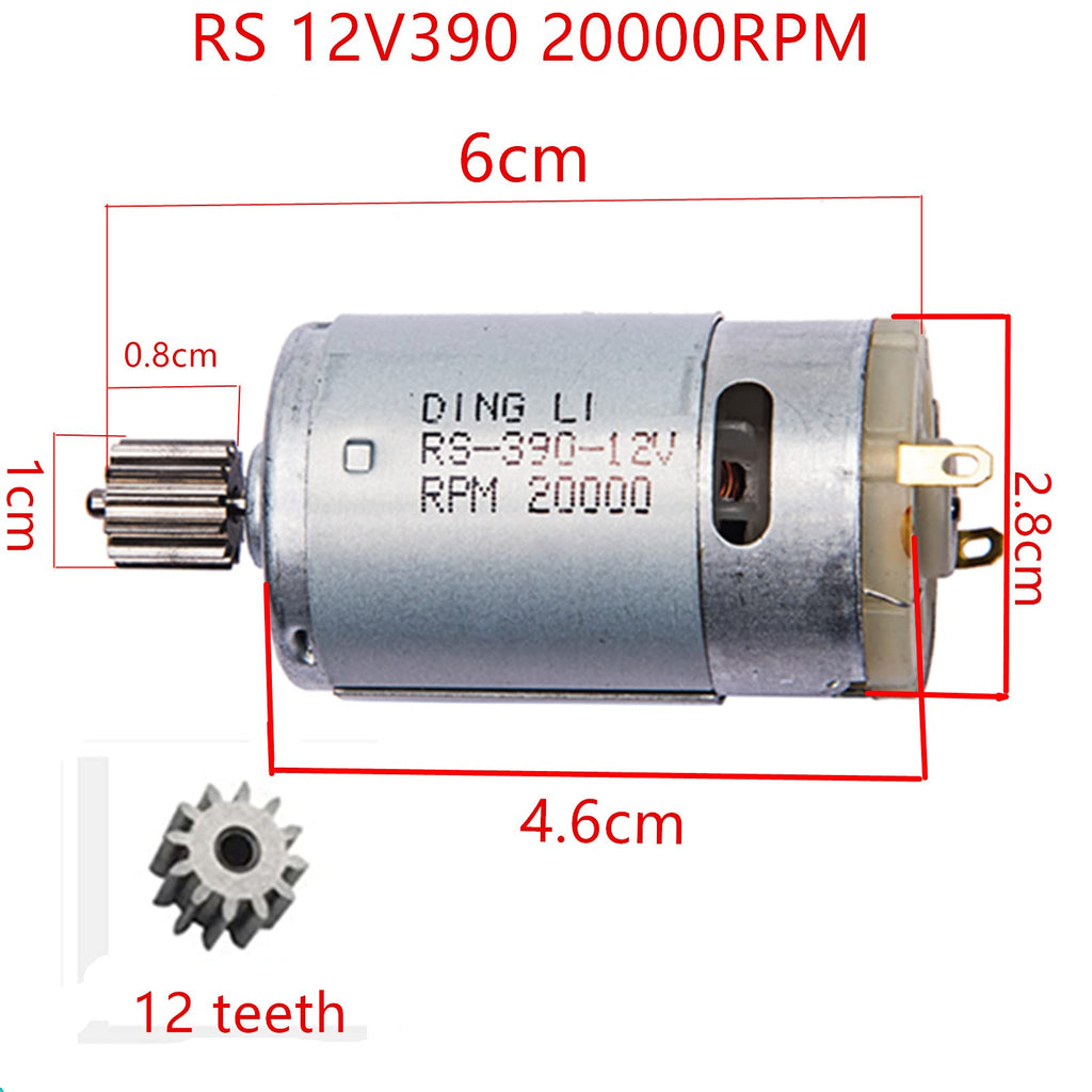 12V RS390 20000 RPM Electric Motor for Kids Ride-On Cars – Replacement with 12-Tooth Gear