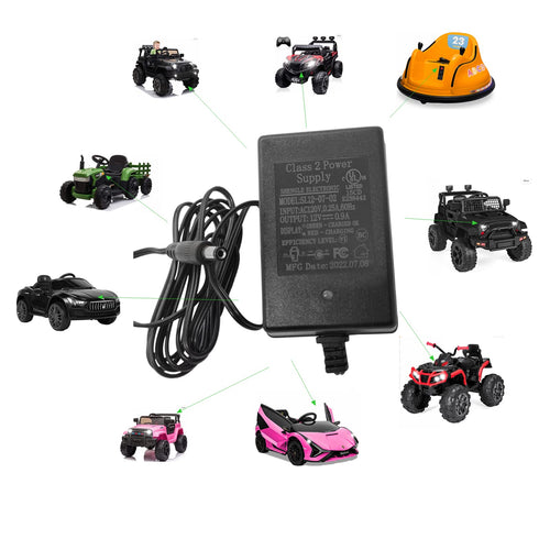 12V Universal Battery Charger for Ride-On Toys – edonka 0.9A Power Supply with 6FT Cord, Overcharge Protection for Kids Electric Cars