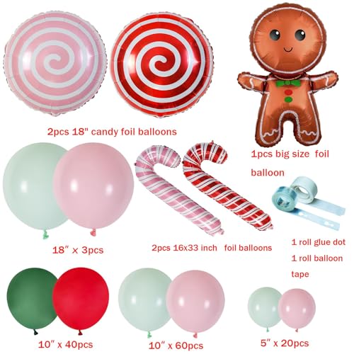 130-Piece Christmas Balloon Arch Garland Kit with Gingerbread & Candy Cane Foil Balloons for Holiday Parties