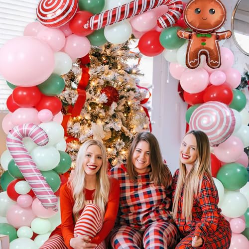 130-Piece Christmas Balloon Arch Garland Kit with Gingerbread & Candy Cane Foil Balloons for Holiday Parties