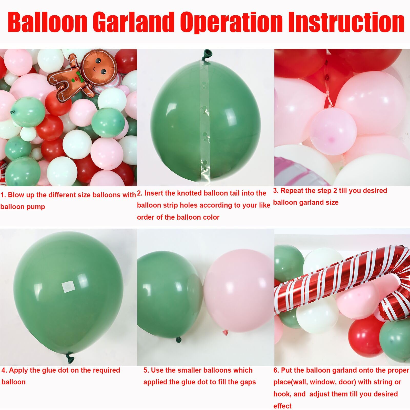 130-Piece Christmas Balloon Arch Garland Kit with Gingerbread & Candy Cane Foil Balloons for Holiday Parties