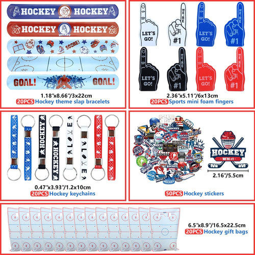 130-Piece Hockey Party Favors Set – Keychains, Slap Bracelets, Stickers & Foam Fingers by PTECDROTS