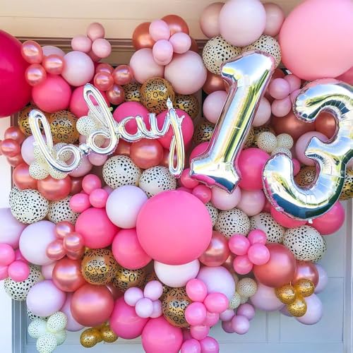 133-Piece Hot Pink Leopard Print Balloon Arch Kit for Wild One Jungle Birthday Parties