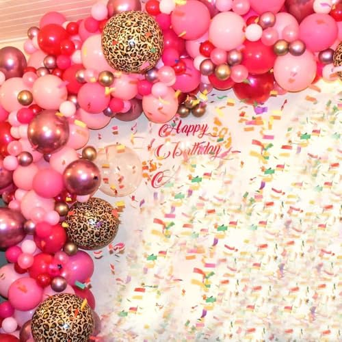 133-Piece Hot Pink Leopard Print Balloon Arch Kit for Wild One Jungle Birthday Parties