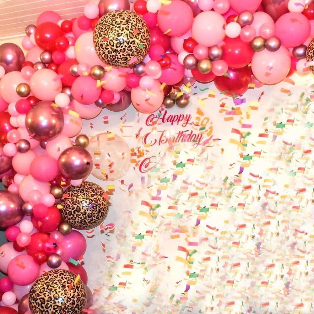 133-Piece Hot Pink Leopard Print Balloon Arch Kit for Wild One Jungle Birthday Parties