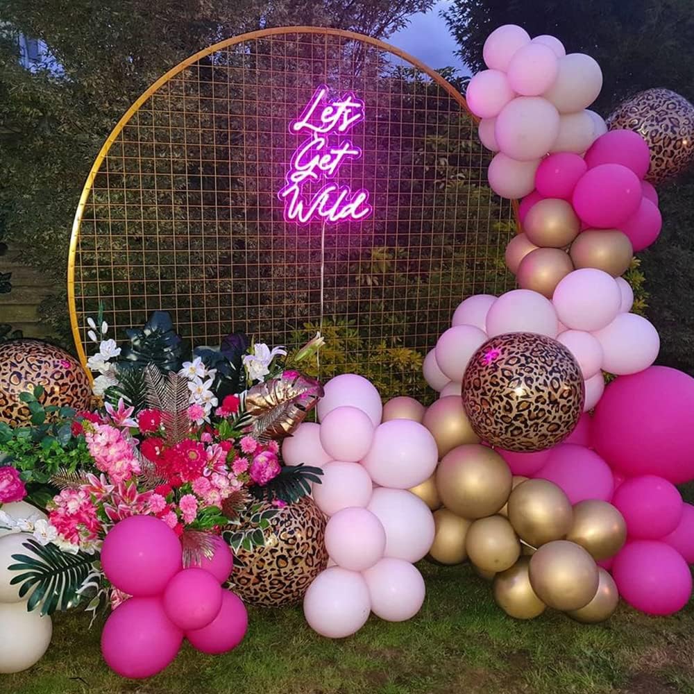 133-Piece Hot Pink Leopard Print Balloon Arch Kit for Wild One Jungle Birthday Parties