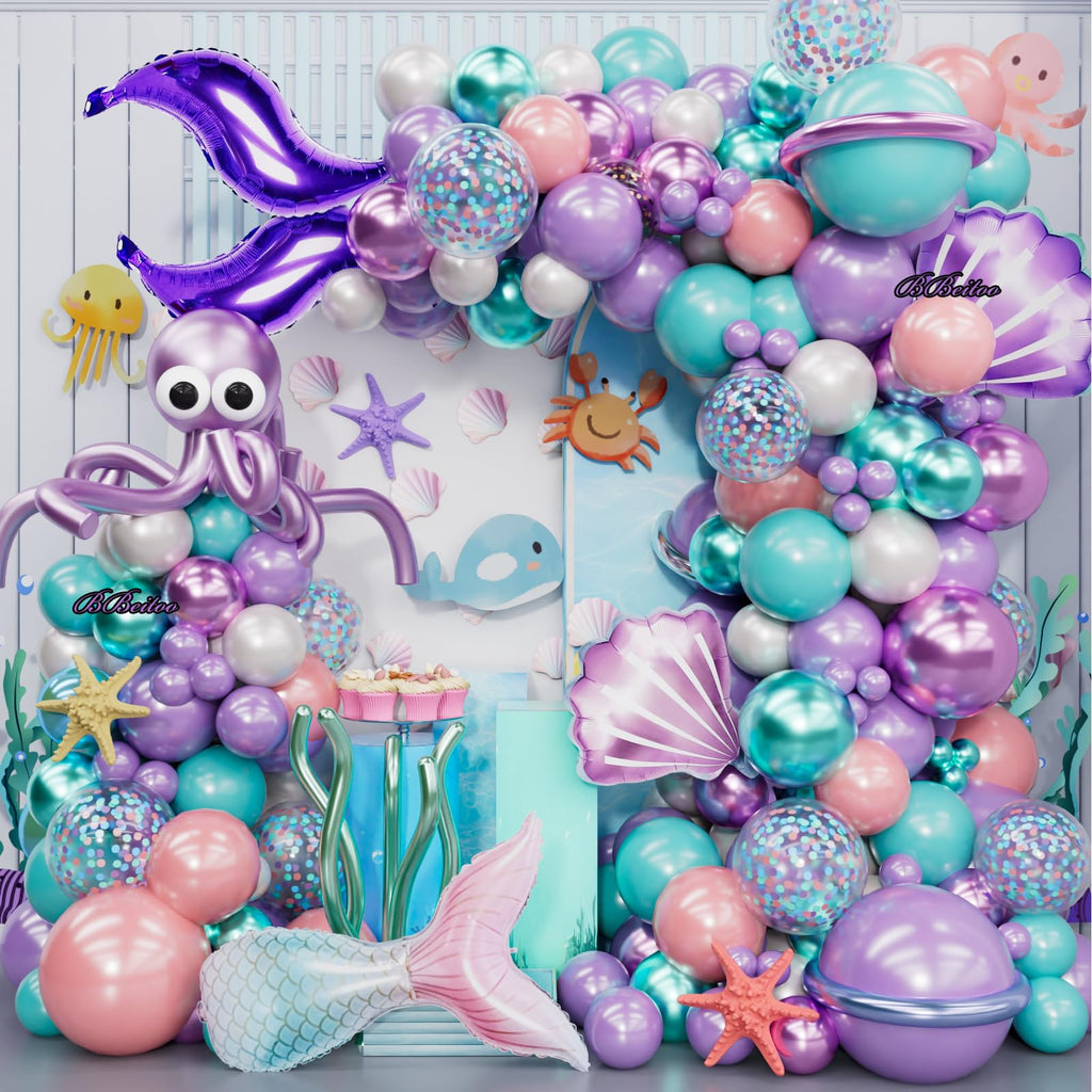 133-Piece Mermaid Balloon Arch Kit - Pink Purple Teal Metallic & Foil Balloons for Mermaid Party Decorations
