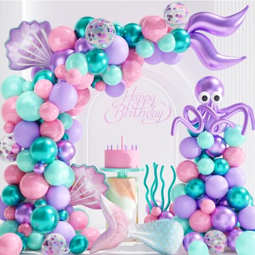 133-Piece Mermaid Balloon Arch Kit - Pink Purple Teal Metallic & Foil Balloons for Mermaid Party Decorations