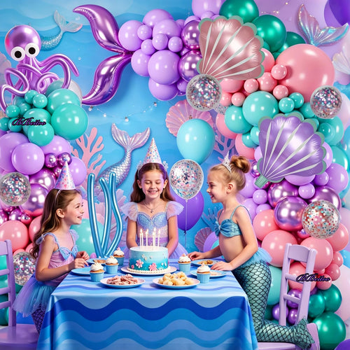 133-Piece Mermaid Balloon Arch Kit - Pink Purple Teal Metallic & Foil Balloons for Mermaid Party Decorations