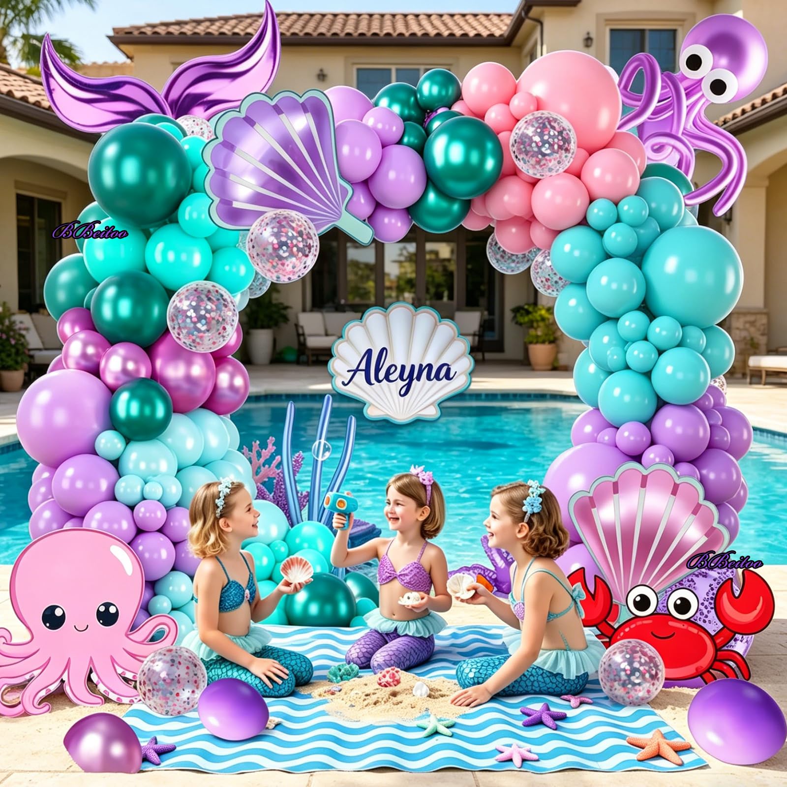133-Piece Mermaid Balloon Arch Kit - Pink Purple Teal Metallic & Foil Balloons for Mermaid Party Decorations