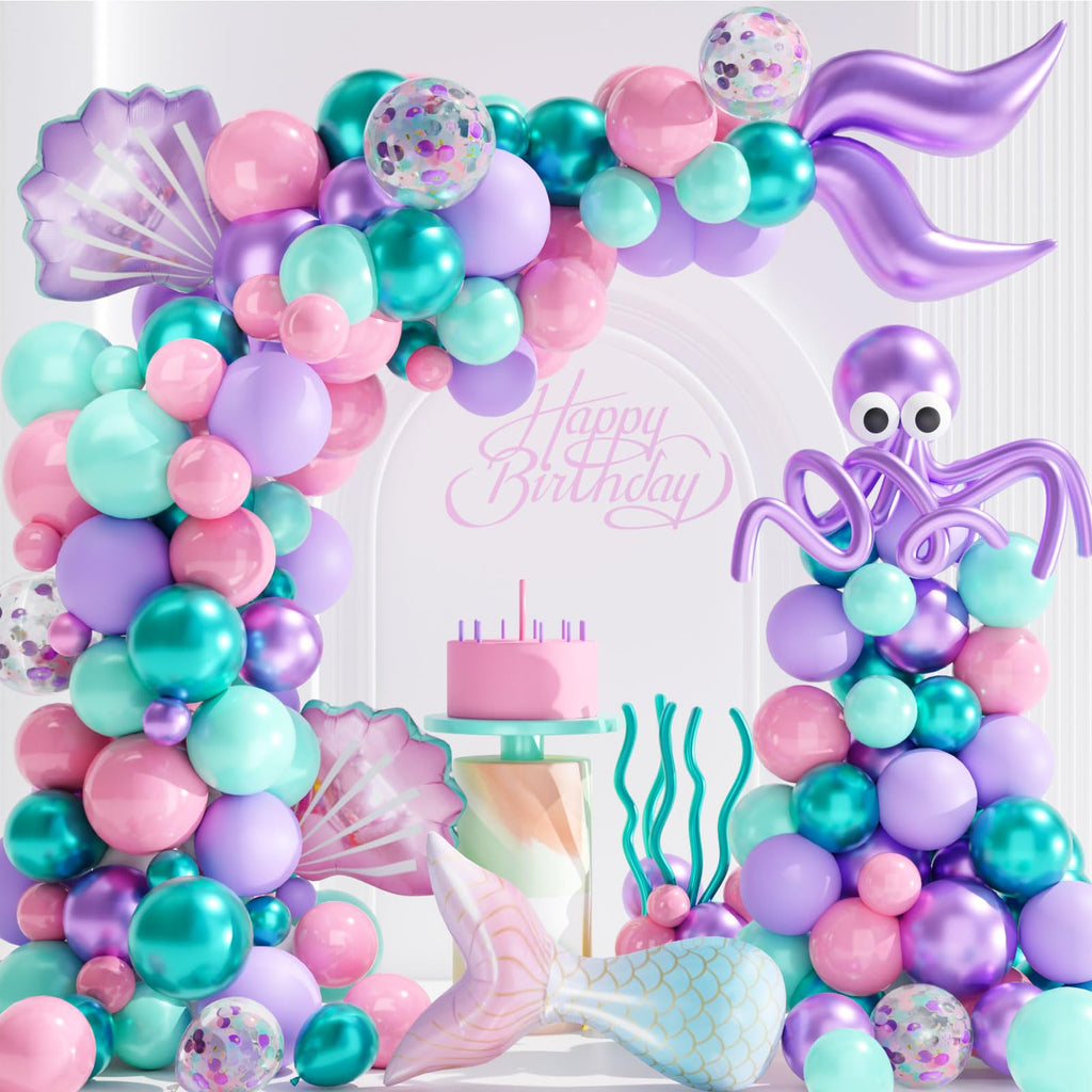 133-Piece Mermaid Balloon Arch Kit - Pink Purple Teal Metallic & Foil Balloons for Mermaid Party Decorations