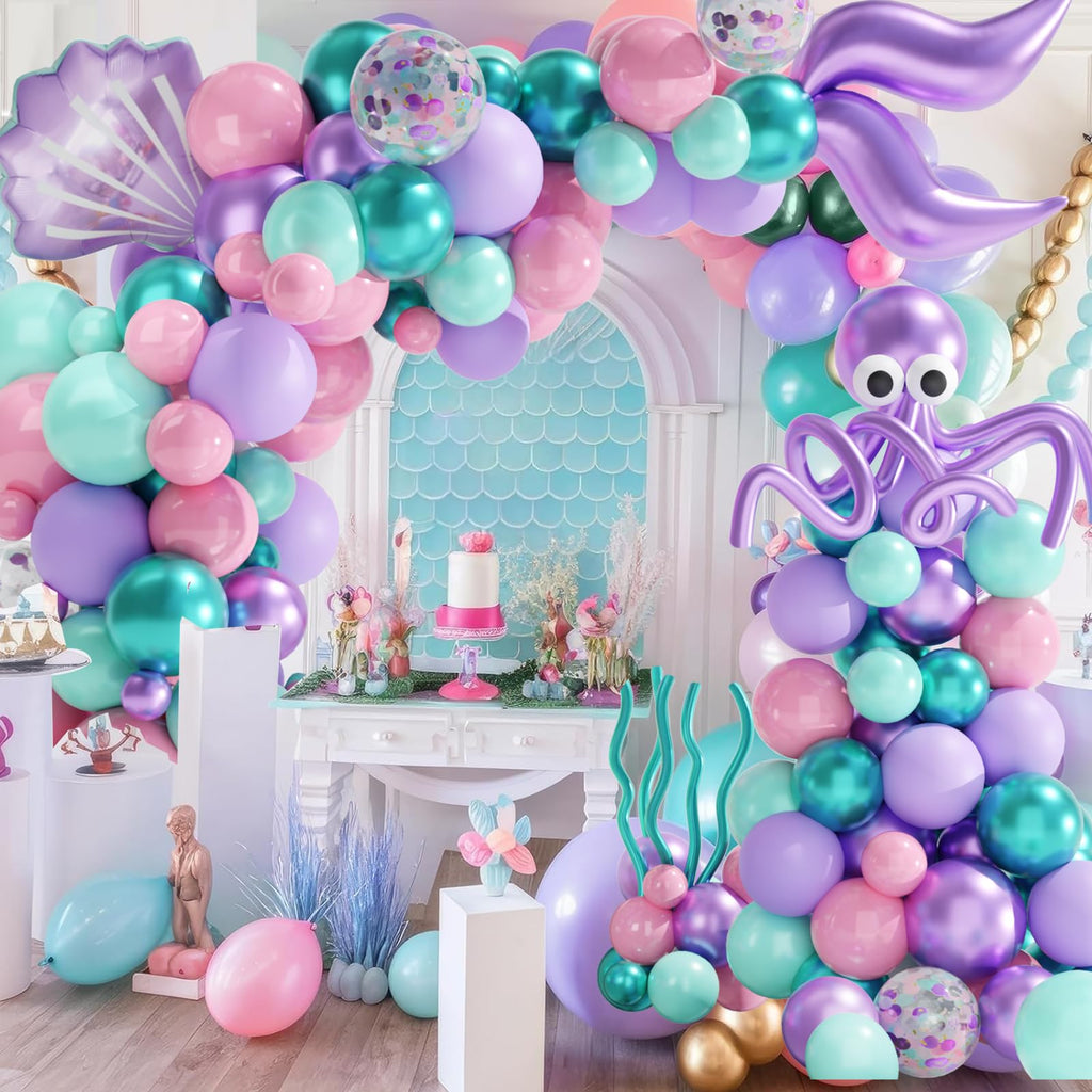 133-Piece Mermaid Balloon Arch Kit - Pink Purple Teal Metallic & Foil Balloons for Mermaid Party Decorations