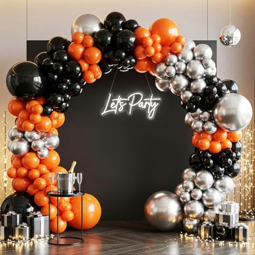 133-Piece Orange, Black & Silver Balloon Garland Kit for Halloween, Graduation & Basketball Parties