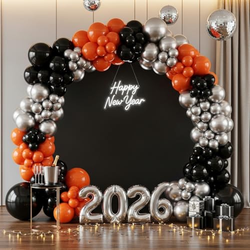 133-Piece Orange, Black & Silver Balloon Garland Kit for Halloween, Graduation & Basketball Parties