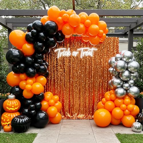 133-Piece Orange, Black & Silver Balloon Garland Kit for Halloween, Graduation & Basketball Parties