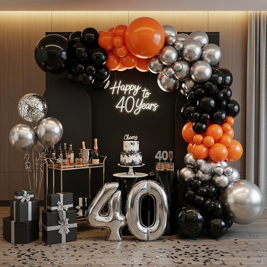133-Piece Orange, Black & Silver Balloon Garland Kit for Halloween, Graduation & Basketball Parties