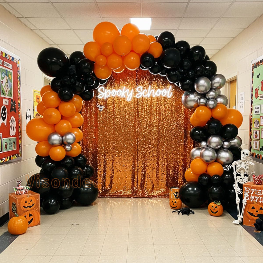 133-Piece Orange, Black & Silver Balloon Garland Kit for Halloween, Graduation & Basketball Parties