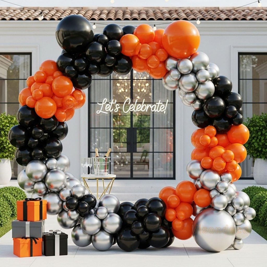 133-Piece Orange, Black & Silver Balloon Garland Kit for Halloween, Graduation & Basketball Parties
