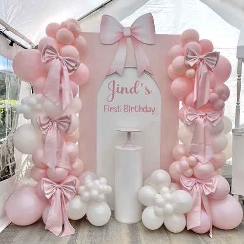 134-Piece Coquette Balloon Arch Kit – Pastel Pink, White & Clear Balloons with Bow Accents for Birthday Parties